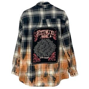 Fleetwood Mac Band Flannel Shirt Mens XL Unisex Upcycled Handmade Black Plaid
